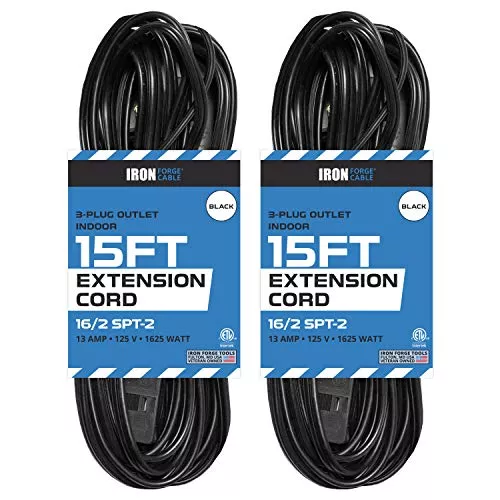 15-ft-black-extension-cord-2-pack-16-2-durable-electrical-cable 15 Ft Black Extension Cord 2 Pack - 16/2 Durable Electrical Cable