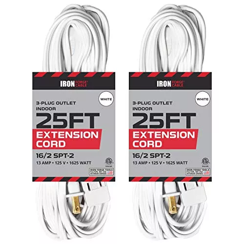 25-ft-white-extension-cord-2-pack-16-2-durable-electrical-cable 25 Ft White Extension Cord 2 Pack - 16/2 Durable Electrical Cable