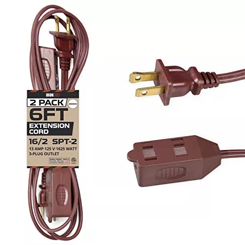 6-ft-brown-extension-cord-2-pack-16-2-durable-electrical-cable 6 Ft Brown Extension Cord 2 Pack - 16/2 Durable Electrical Cable