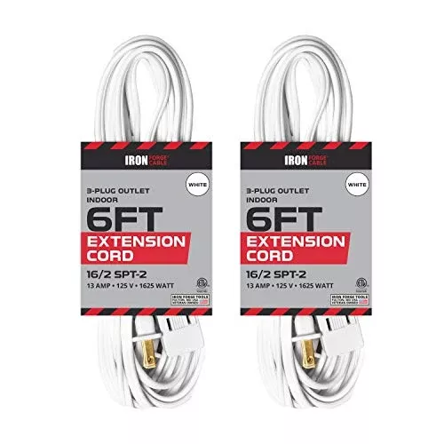 6-ft-white-extension-cord-2-pack-16-2-durable-electrical-cable 6 Ft White Extension Cord 2 Pack - 16/2 Durable Electrical Cable