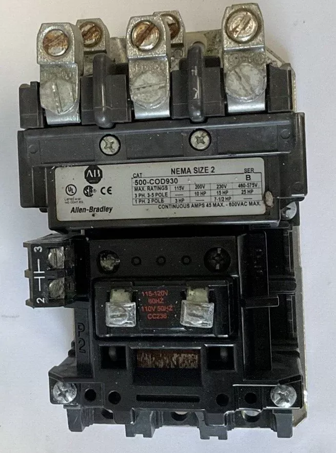 ALLEN BRADLEY 500-COD930 CONTRACTOR NEMA SIZE 2 SER.B 600VAC 25HP 45A
