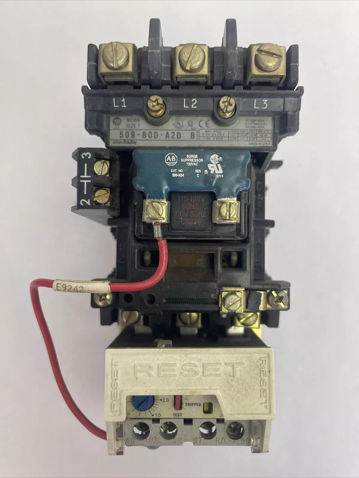allen-bradley-509-bod-a2d-ser-b-size-1-starter-27a-600vac-10hp-592-a2da-1-2-9a ALLEN BRADLEY 509-BOD-A2D SER B SIZE 1 STARTER 27A 600VAC 10HP 592-A2DA 1-2.9A
