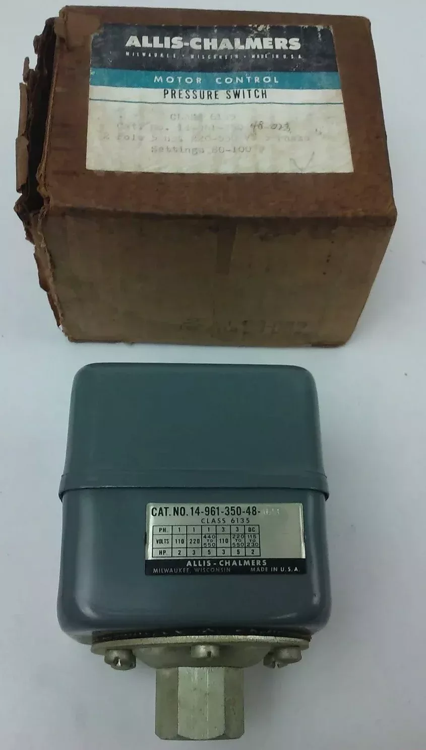 ALLIS CHALMERSCLASS 6135 14-961-350-48-023 PRESSURE SWITCH, 550V, NEW SURPLUS