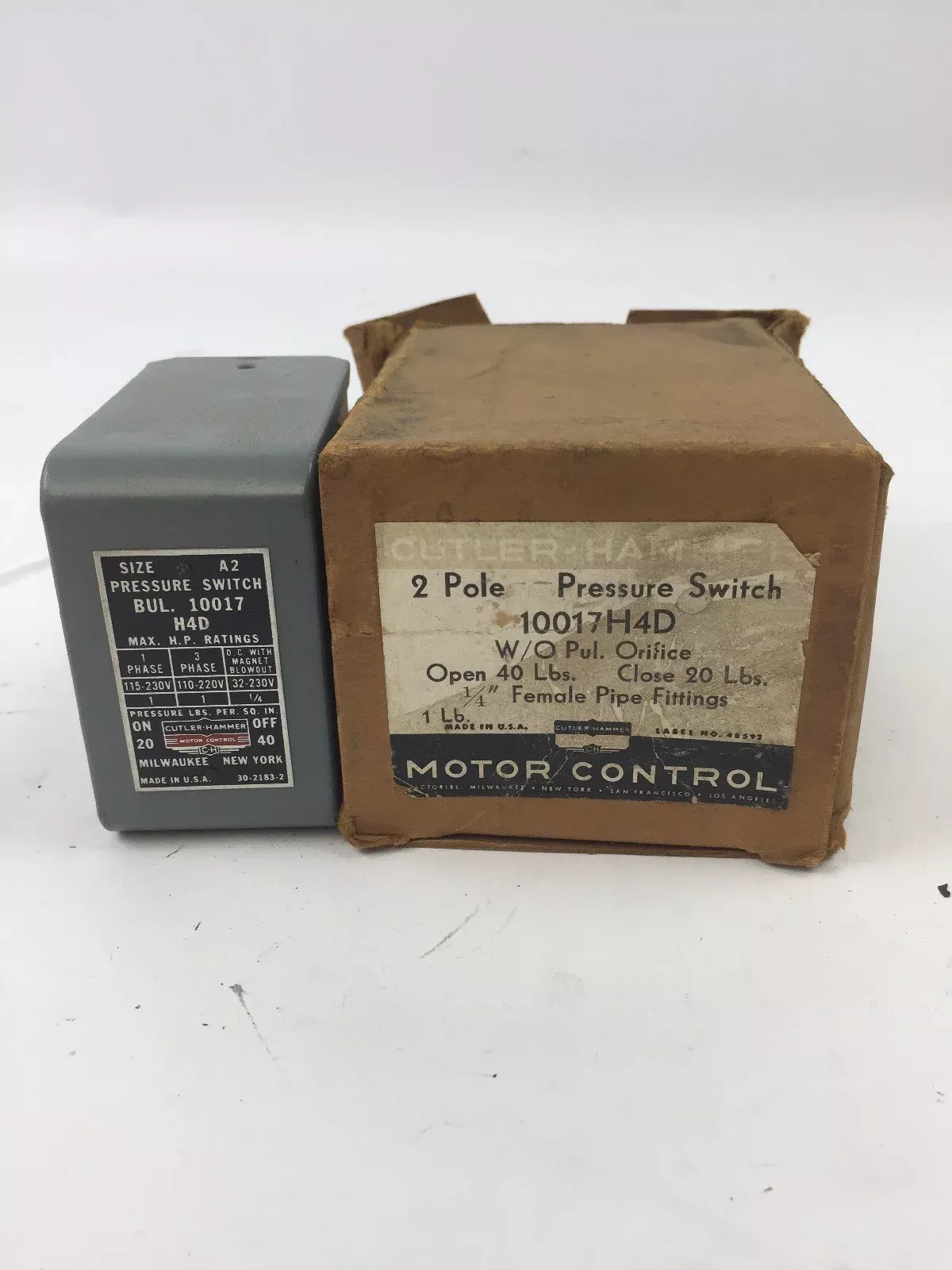 cutler-hammer-10017h4d-pressure-switch-w-o-pul-orifice-open-40-lbs-close-20-lbs CUTLER HAMMER 10017H4D PRESSURE SWITCH W/O PUL. ORIFICE OPEN 40 LBS CLOSE 20 LBS