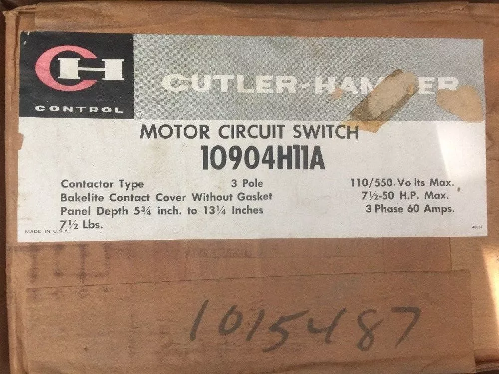 CUTLER HAMMER 10904H11A MOTOR CIRCUIT SWITCH 110/550 VOLTS MAX 7 1/2-50 HP MAX