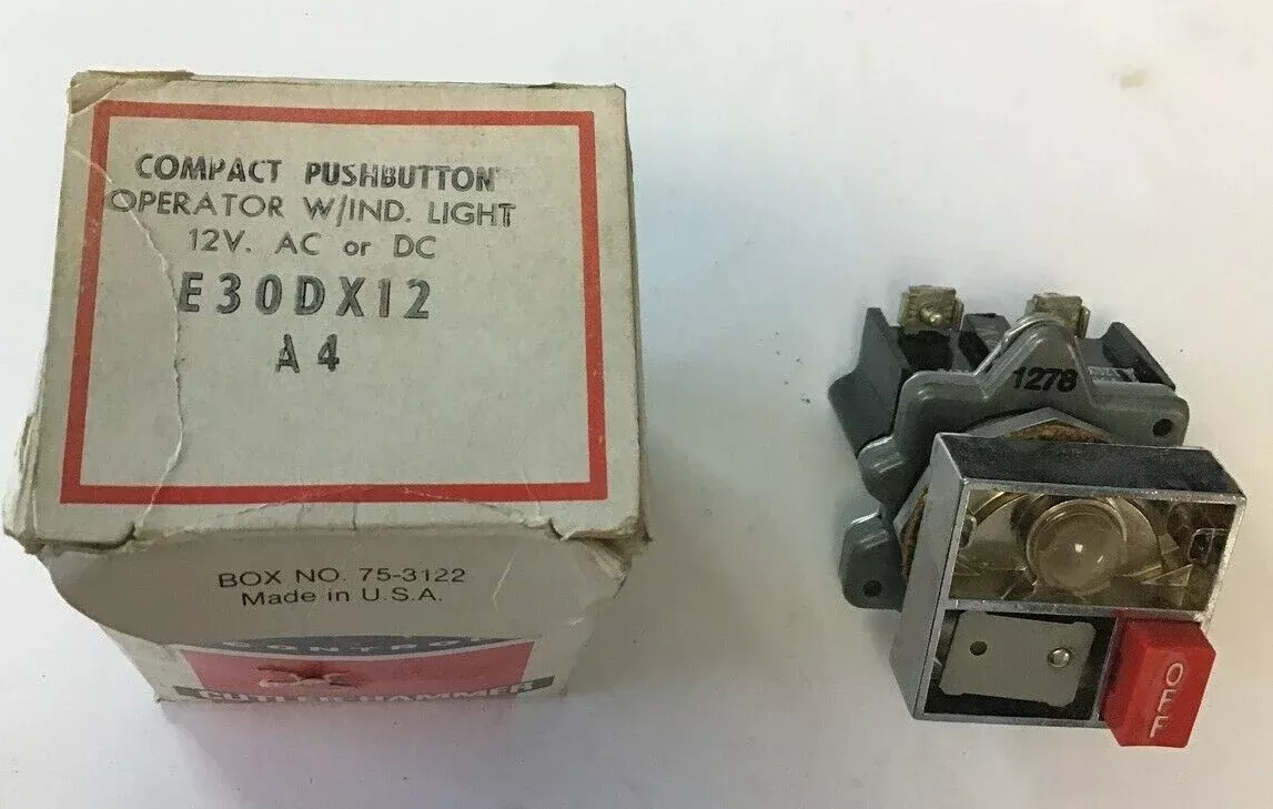 cutler-hammer-e30dx12-compact-pushbutton-w-indicator-light-12vac-dc CUTLER-HAMMER E30DX12 COMPACT PUSHBUTTON W/INDICATOR LIGHT 12VAC/DC