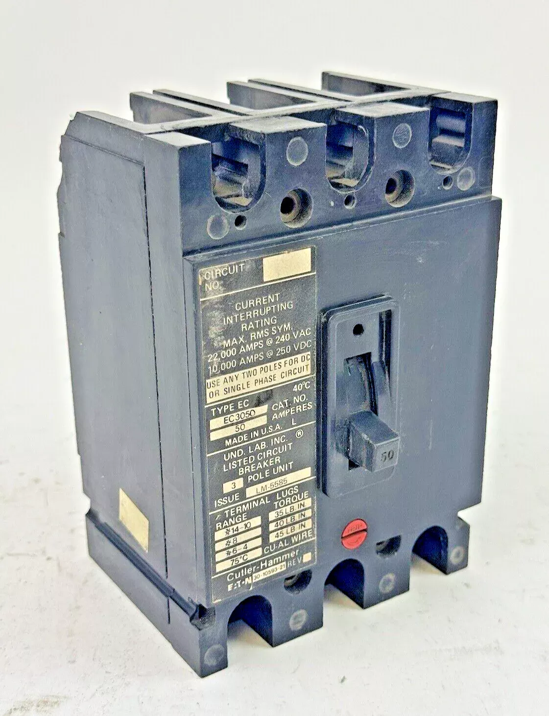 cutler-hammer-ec3050-circuit-breaker-50-240-vac-3-pole CUTLER-HAMMER - EC3050 - CIRCUIT BREAKER - 50 A, 240 VAC, 3 POLE
