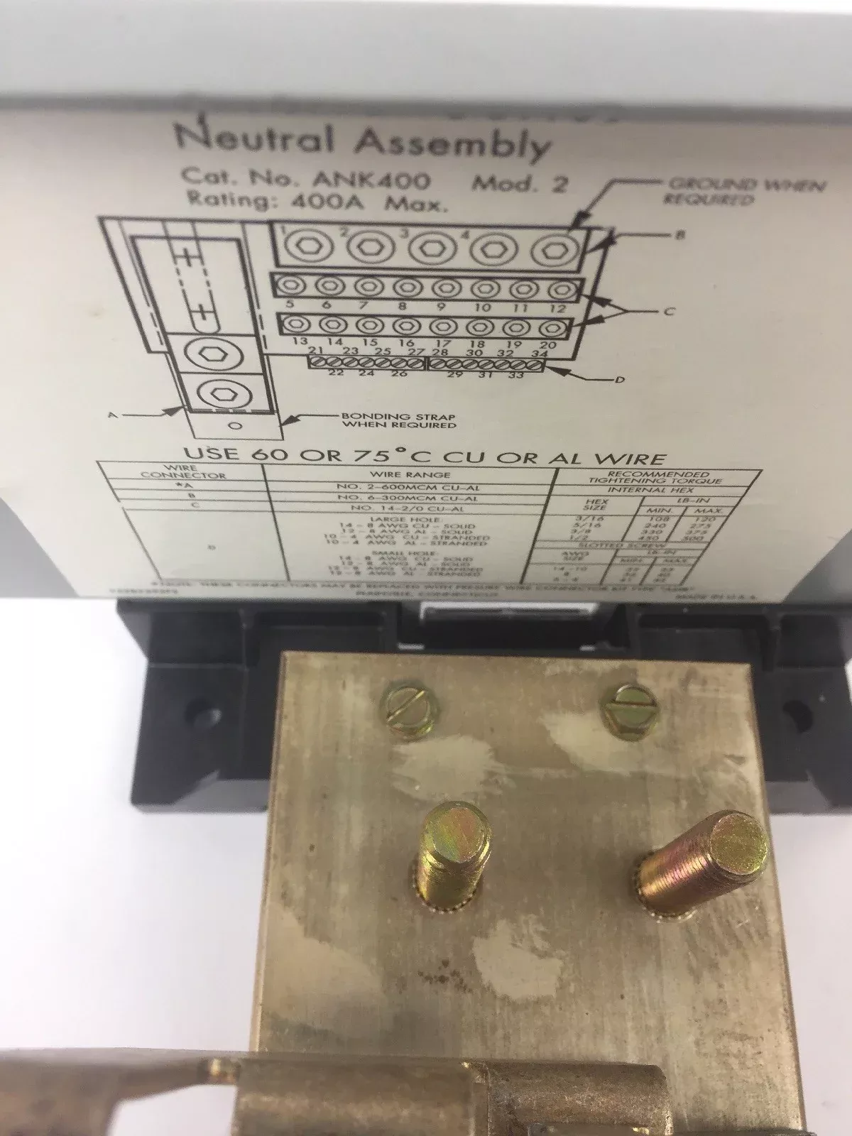 ge-ank400-mod-no-2-panelboard-neutral-assembly-347volt-400-amps GE ANK400 MOD NO 2 PANELBOARD NEUTRAL ASSEMBLY 347VOLT 400 AMPS