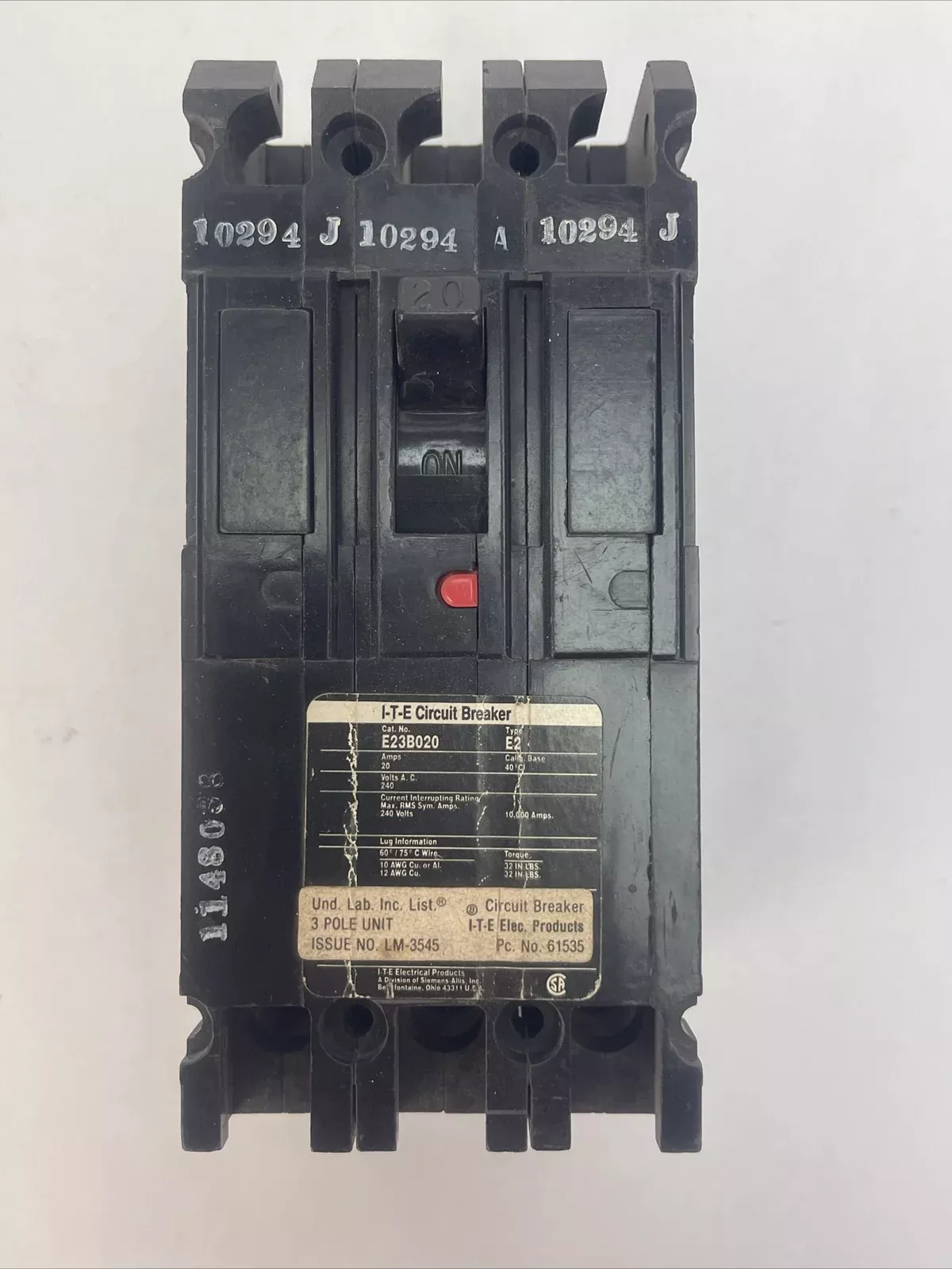 ite-e23b020-circuit-breaker-20amp-240vac-3pole ITE E23B020 CIRCUIT BREAKER 20AMP 240VAC 3POLE