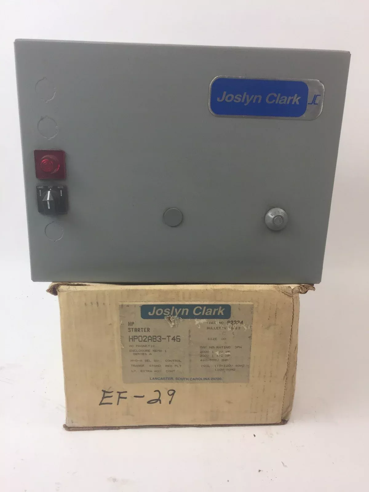 joslyn-clark-hp02ab3-t46-hp-starter-600vac-size-00-2hp-coil-110-120v-60hz JOSLYN CLARK HP02AB3-T46 HP STARTER 600VAC SIZE 00 2HP COIL 110-120V 60HZ