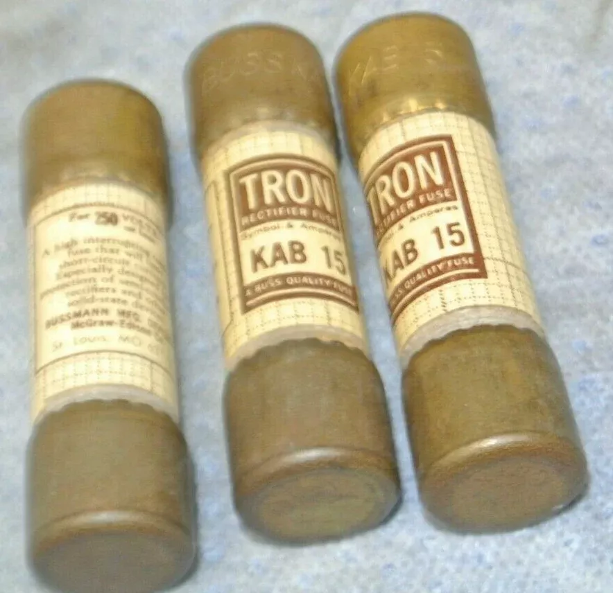 lot-3-bussmann-tron-kab15-semiconductor-fuse-15a-250v-new-surplus LOT of 3 / BUSSMANN / TRON KAB15 / SEMICONDUCTOR FUSE / 15A / 250V / NEW SURPLUS
