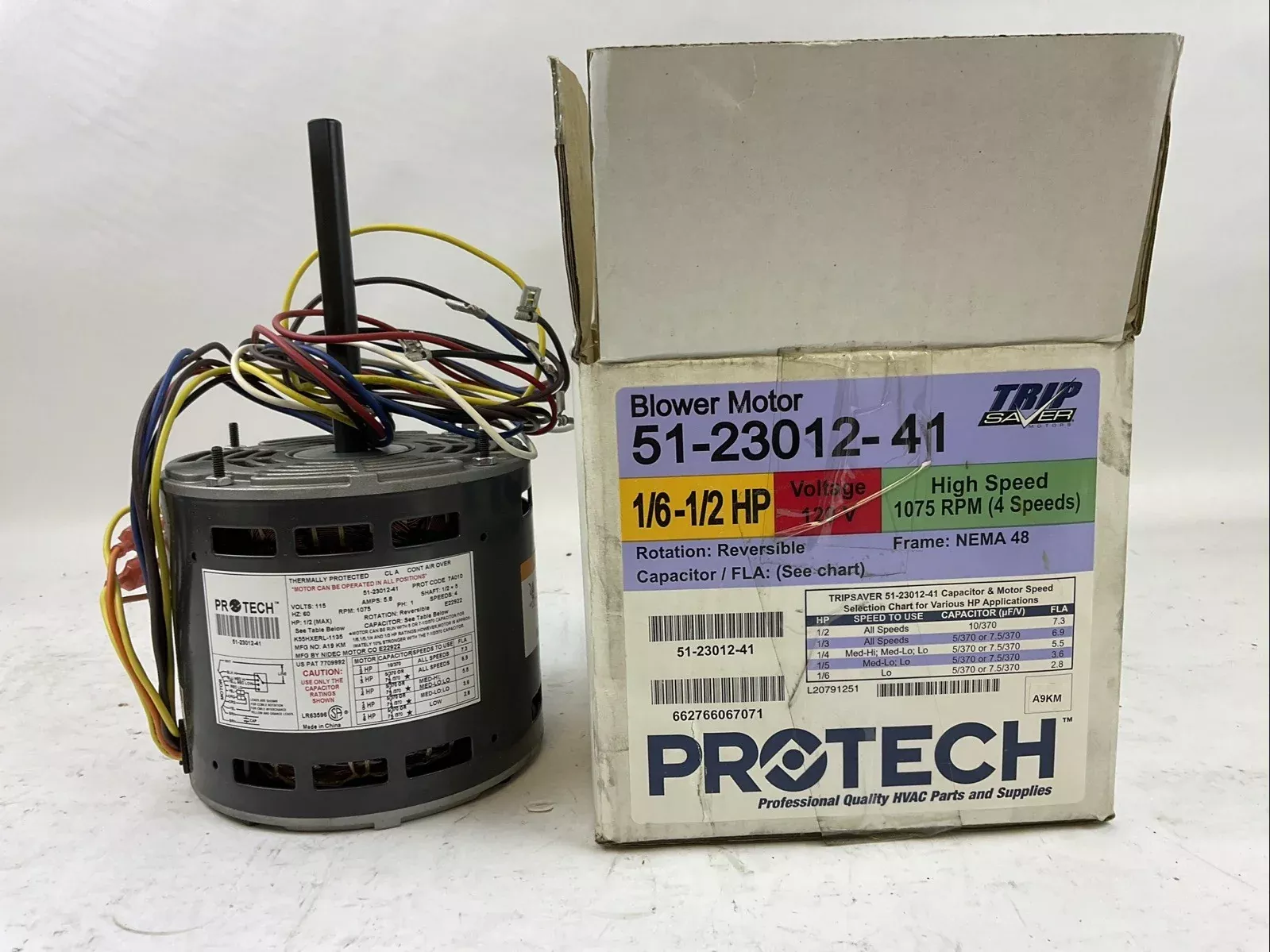 protech-51-23012-41-blower-motor-115v-60hz-5-8a-1075rpm-4-speeds-1ph-1-6-1-2hp PROTECH 51-23012-41 BLOWER MOTOR 115V 60HZ 5.8A 1075RPM 4 SPEEDS 1PH 1/6-1/2HP
