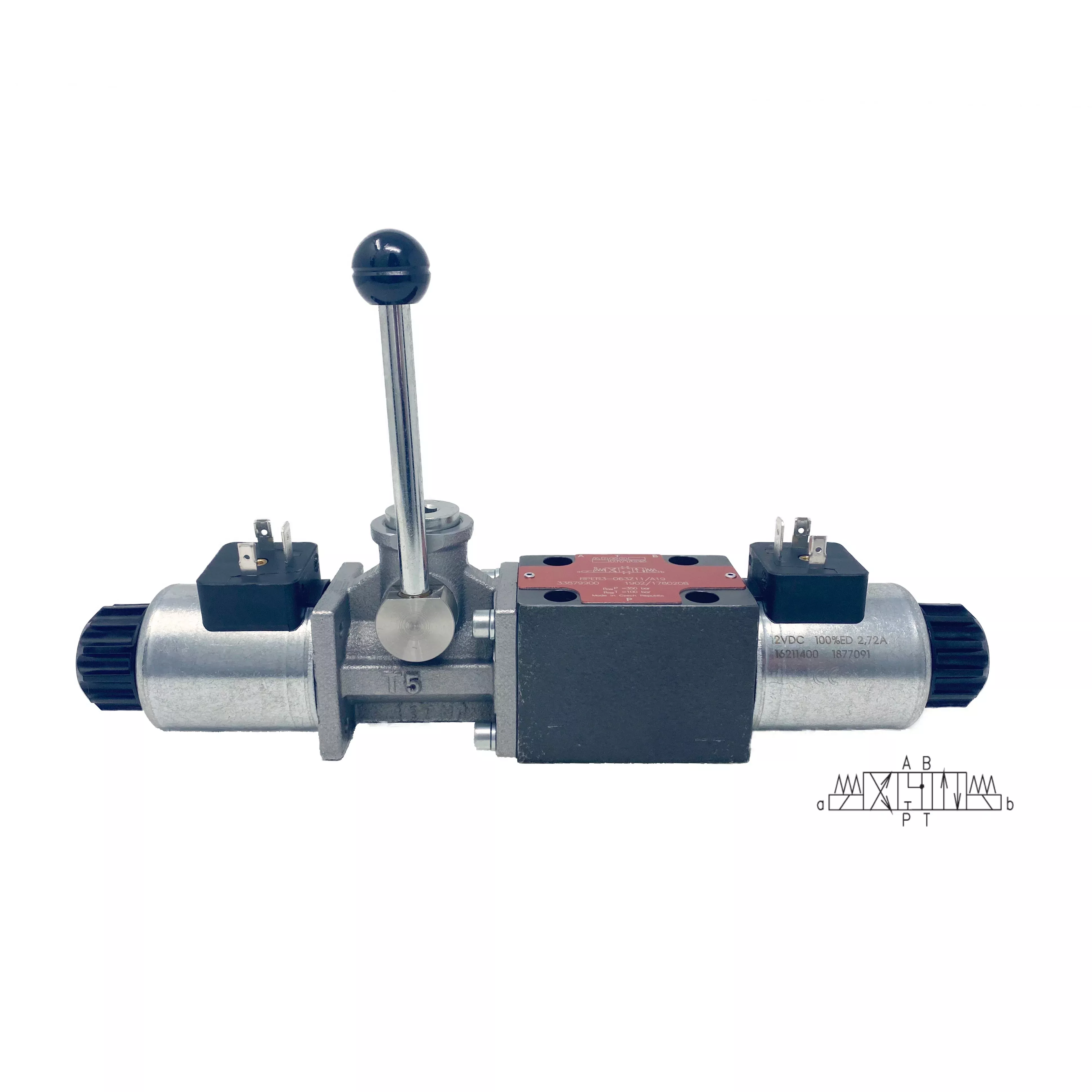 rper3-063y11-01200e1-a19-argo-directional-control-valve-w-override-lever-d03-21g RPER3-063Y11/01200E1/A19 : Argo Directional Control Valve w/ Override Lever, D03, 21GPM, 5100psi, 3P4W, 12 VDC, DIN, Spring Centered, Motor Spool