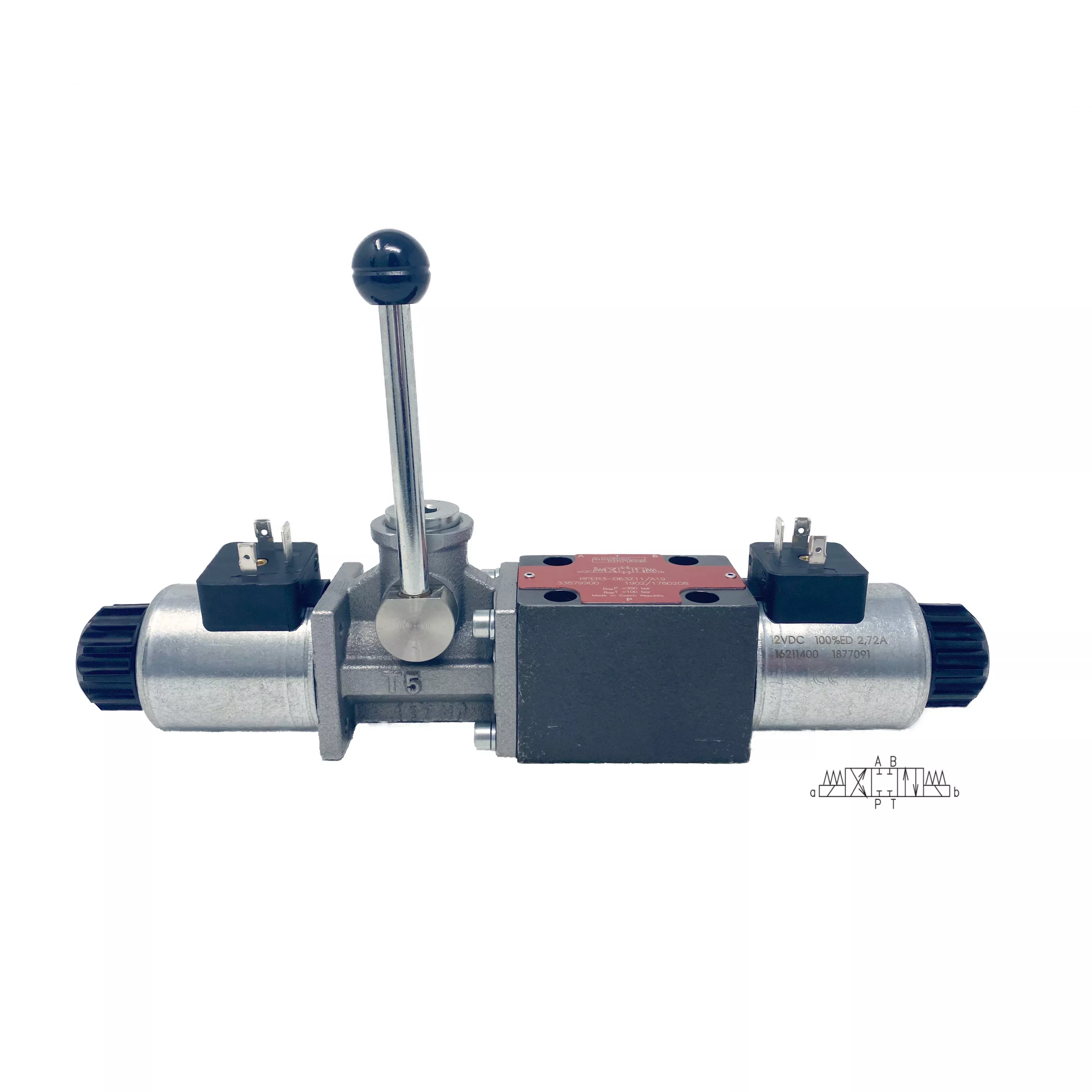 rper3-063z11-01200e1-a19-argo-directional-control-valve-w-override-lever-d03-21g RPER3-063Z11/01200E1/A19 : Argo Directional Control Valve w/ Override Lever, D03, 21GPM, 5100psi, 3P4W, 12 VDC, DIN, Spring Centered, Cylinder Spool