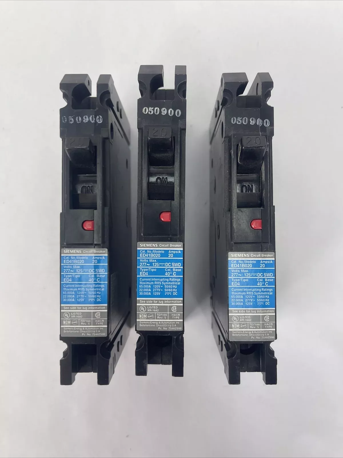 siemens-ed41b020-circuit-breaker-20amp-277vac-125vdc-1pole-lot-3 SIEMENS ED41B020 CIRCUIT BREAKER 20AMP 277VAC 125VDC 1POLE (LOT OF 3)