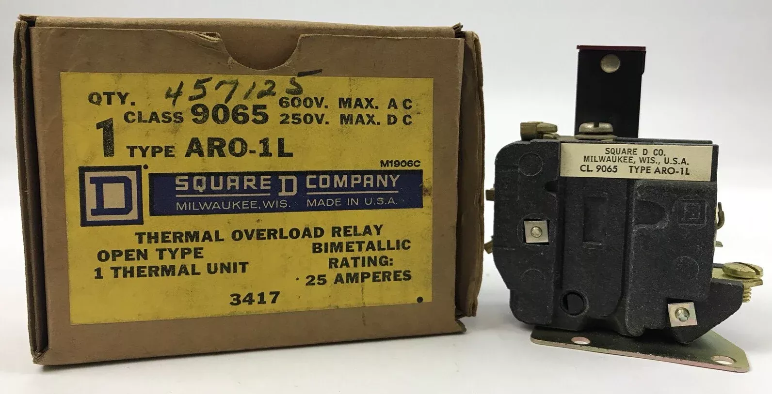 square-d-9065-aro-1l-thermal-overload-relay-600-v-max-ac-250-v-max-dc Square D 9065 ARO-1L Thermal Overload Relay 600 V Max AC 250 V Max Dc