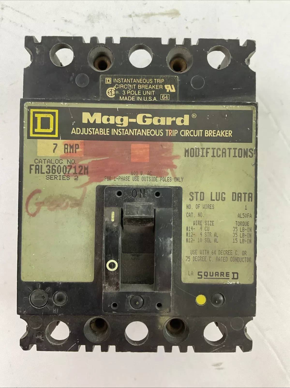 square-d-fal3600712m-mag-gard-adj-instataneous-trip-circuit-breaker-7a-ser-2 SQUARE D FAL3600712M MAG-GARD ADJ. INSTATANEOUS TRIP CIRCUIT BREAKER 7A SER 2