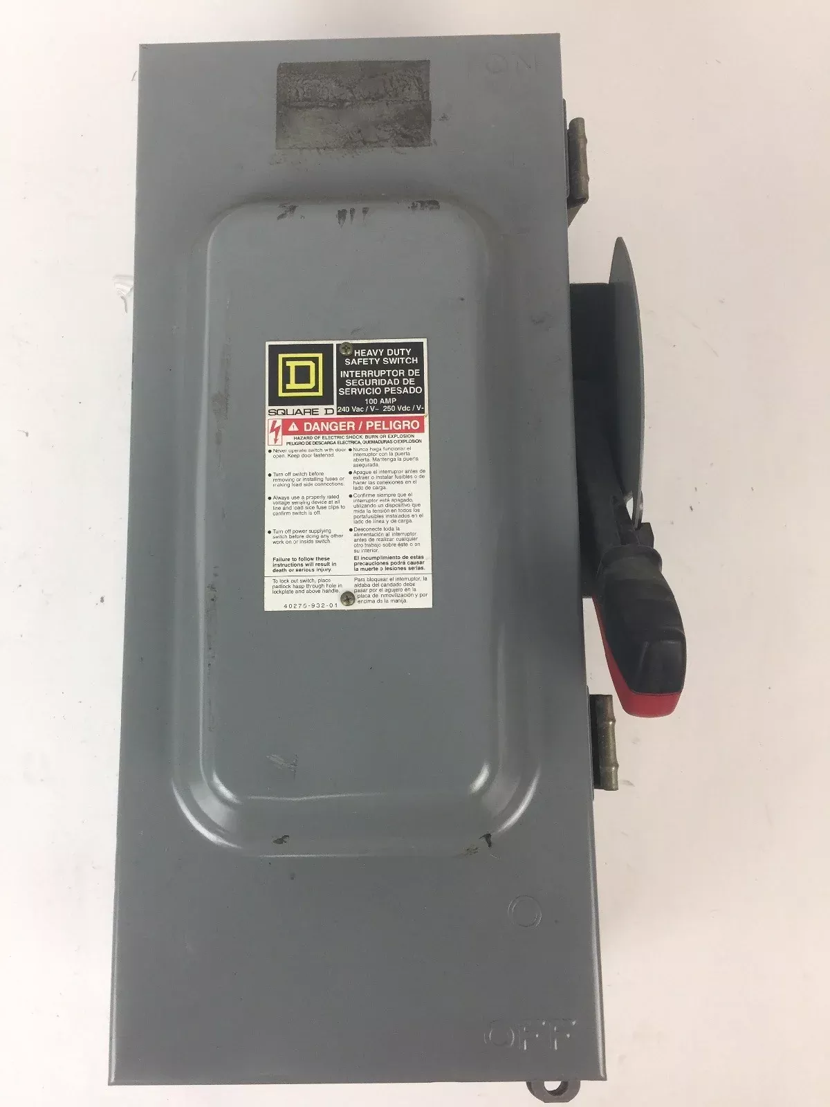 square-d-h323awk-heavy-duty-safety-switch-100a-240vac-250vdc-flnr100id-fuses SQUARE D H323AWK HEAVY DUTY SAFETY SWITCH 100A 240VAC 250VDC FLNR100ID FUSES