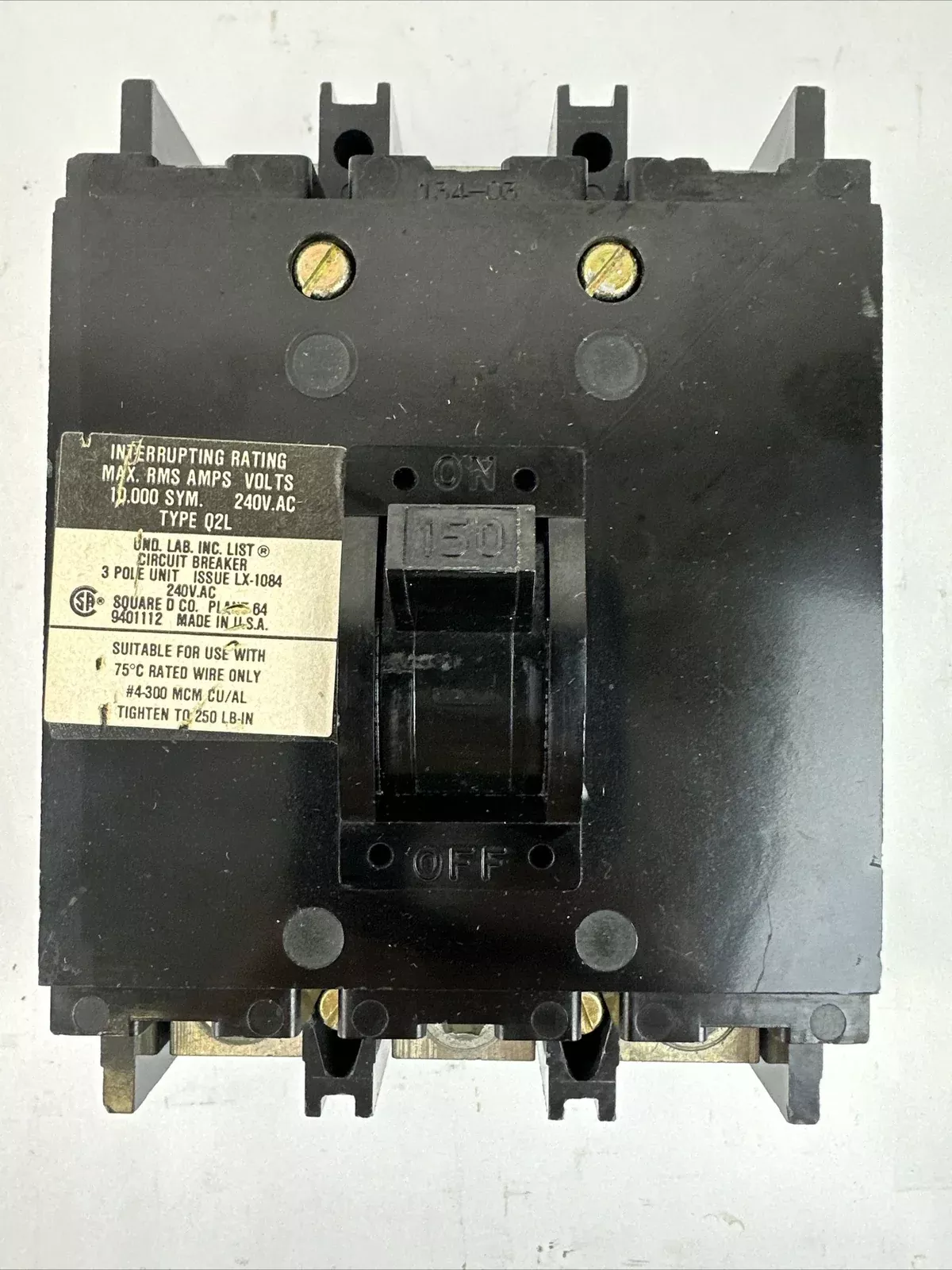 SQUARE D Q2L3150 150AMP 240VAC 3POLE CIRCUIT BREAKER