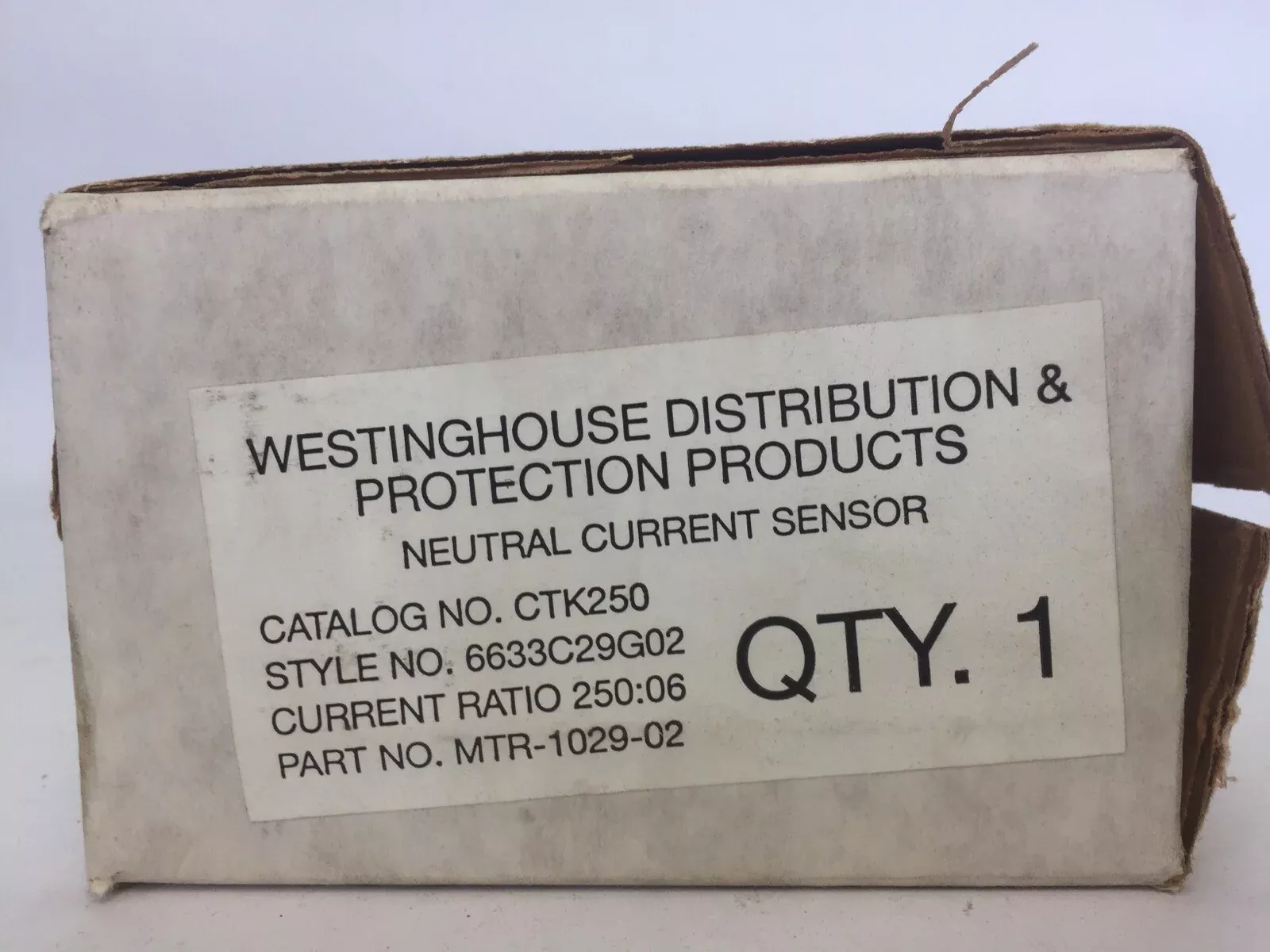 westinghouse-ctk250-neutral-current-sensor-current-ratio-250-06-mtr-1029-02 WESTINGHOUSE CTK250 NEUTRAL CURRENT SENSOR CURRENT RATIO 250:06 MTR-1029-02