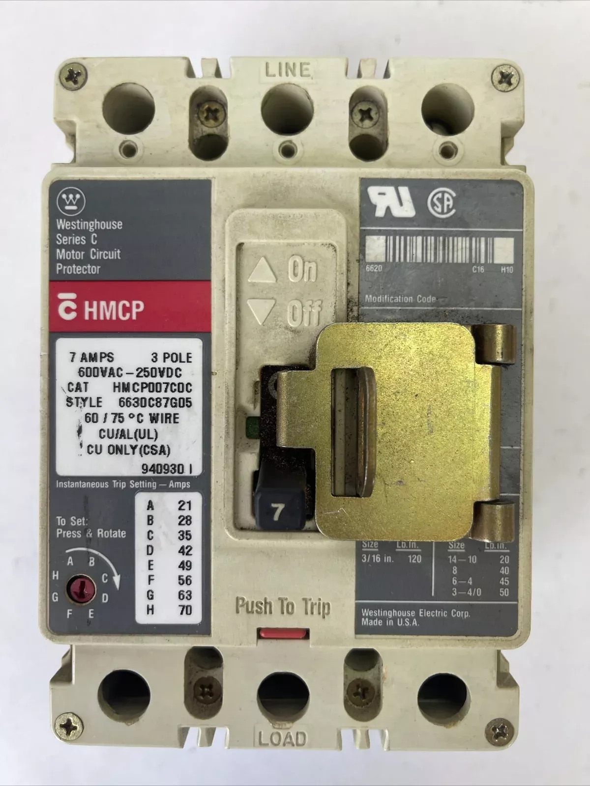 westinghouse-hmcp007c0c-ser-c-motor-circuit-protector-7amp-600vac-250vdc-3pole WESTINGHOUSE HMCP007C0C SER C MOTOR CIRCUIT PROTECTOR 7AMP 600VAC 250VDC 3POLE