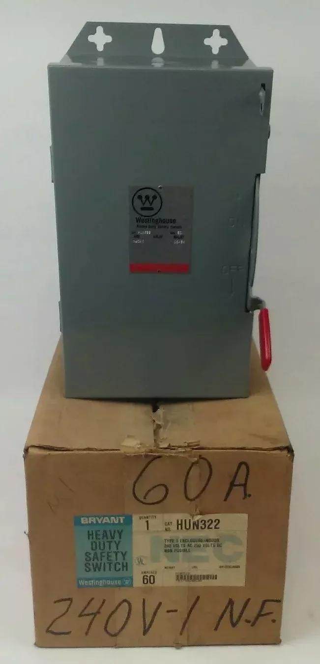 westinghouse-hun322-non-fusible-safety-switch-3p-60a-240v-type-1-indoor-15hp WESTINGHOUSE HUN322 NON FUSIBLE SAFETY SWITCH 3P, 60A, 240V, TYPE 1 INDOOR, 15HP