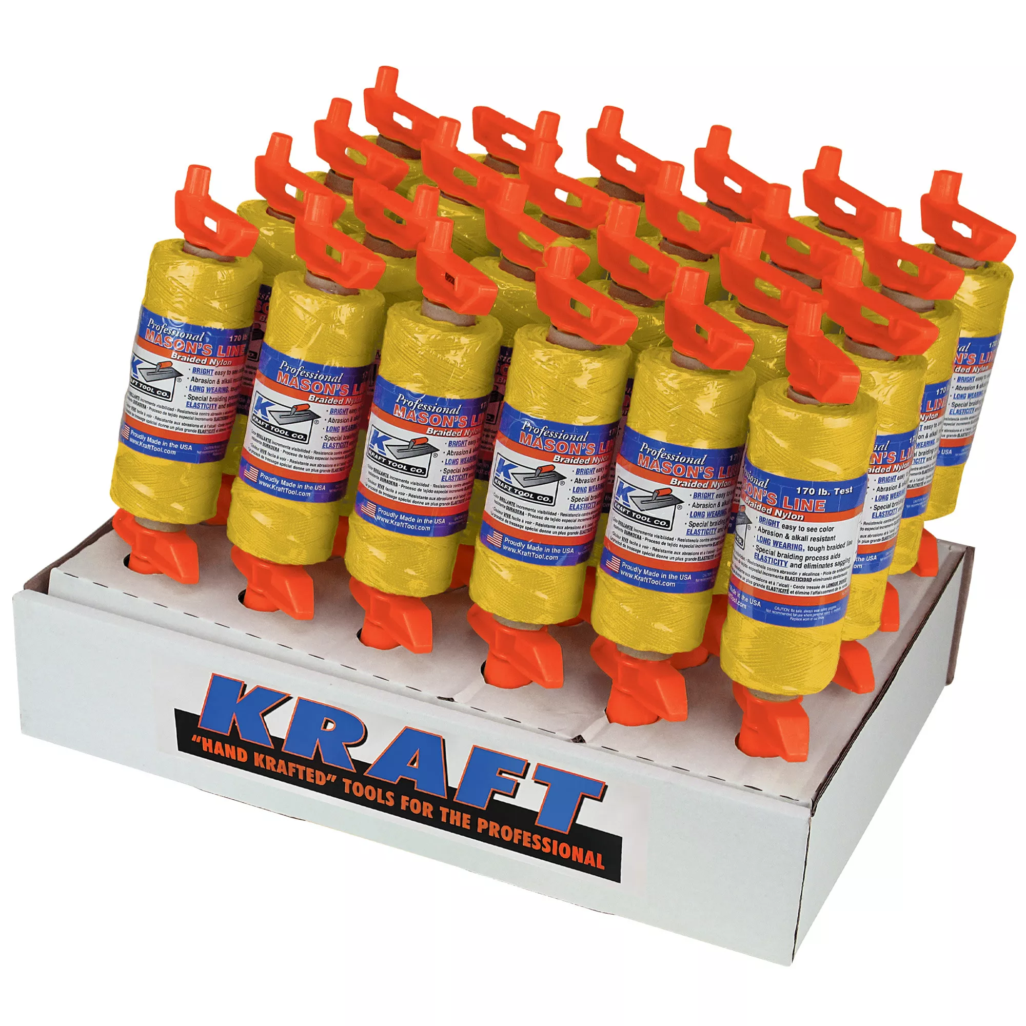 Yellow Braided Nylon Mason's Line - 500' EZ-Winder Display (Qty 24)